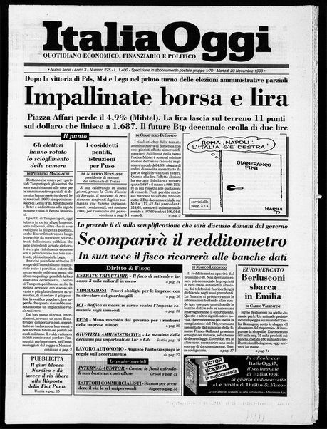 Italia oggi : quotidiano di economia finanza e politica